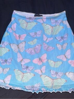 Y2K Blue Butterfly Print A-Line Skirt